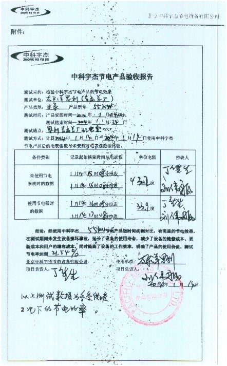 中科宇杰節(jié)電產品驗收報告